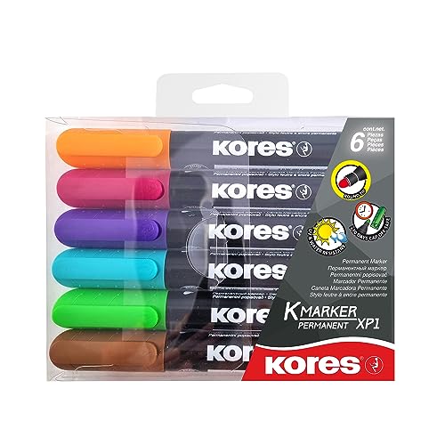 Kores - K-Marker XP1: Farbige Permanent Marker Stifte, Rundspitze mit wasserfester und geruchsarmer Tinte, für alle Oberflächen, Einzelpackung mit 6 farbigen Stiften Kores - K-Marker XP1: Farbige Permanent Marker Stifte, Rundspitze mit wasserfester und geruchsarmer Tinte, für alle Oberflächen, Einzelpackung mit 6 farbigen Stiften von Kores