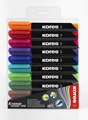 Kores - K-Marker XP2: Farbige Permanent Marker Stifte, Keilspitze mit wasserfester und geruchsarmer Tinte, für alle Oberflächen, Einzelpackung mit 10 farbigen Stiften Kores - K-Marker XP2: Farbige Permanent Marker Stifte, Keilspitze mit wasserfester und geruchsarmer Tinte, für alle Oberflächen, Einzelpackung mit 10 farbigen Stiften von Kores