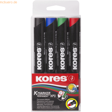 Kores Permanentmarker XP1 3mm Rundspitze Set mit 4 Farben schwarz, bla von Kores