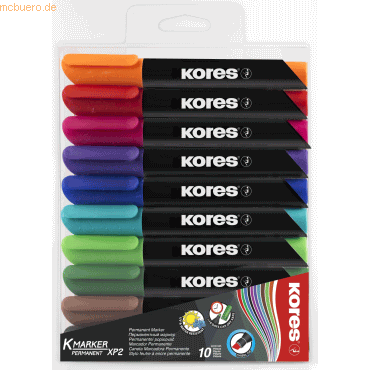 Kores Permanentmarker XP2 3-5mm Keilspitze Set mit 10 Farben von Kores