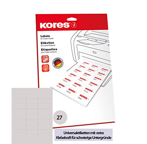 Kores Power-Universal-Etiketten mit Extra-Klebekraft 63,5 x 29,6mm 25 Blatt 675 Etiketten von Kores