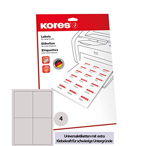 Kores Power-Universal-Etiketten mit Extra-Klebekraft DIN A6 105,0 x 148,5mm 25 Blatt 100 Etiketten von Kores