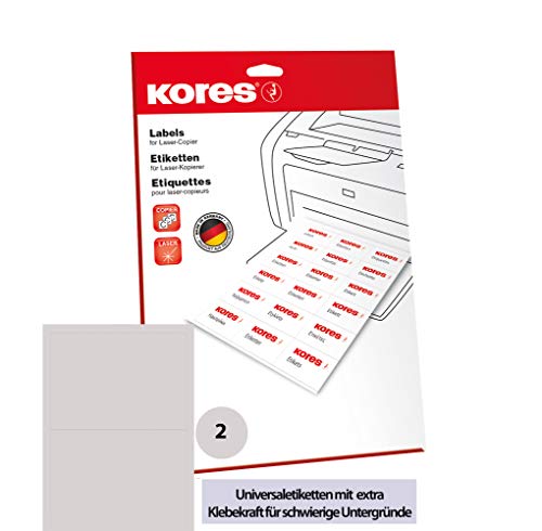 Kores Power-Universal-Etiketten mit Extra-Klebekraft Din A5 210,0 x 148,5mm 25 Blatt 50 Etiketten von Kores