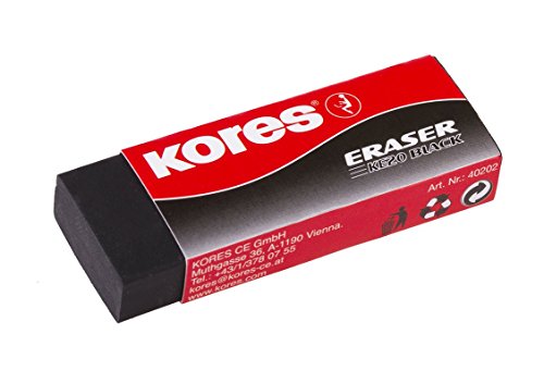 Kores - KE-20: Schwarze PVC-Radiergummis mit Papierhülse für Kinder, Studenten und Erwachsene, ungiftig und kinderfreundlich, Schul- und Bürobedarf, 60 x 21 x 10 mm, 20er-Pack von Kores