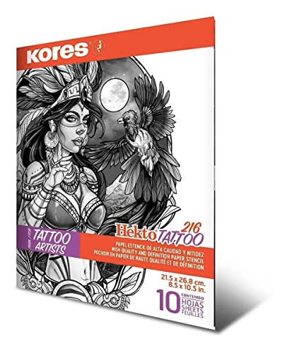 Kores - Tattoo-Papier – Hekto 216 – Transferpapier, Schablone mit violetter Tinte für Tattoo-Kit, ungiftig, Tattoo-Schablonenpapier, 21,5 x 36,8 cm, 10 Stück Kores - Tattoo-Papier – Hekto 216 – Transferpapier, Schablone mit violetter Tinte für Tattoo-Kit, ungiftig, Tattoo-Schablonenpapier, 21,5 x 36,8 cm, 10 Stück von Kores