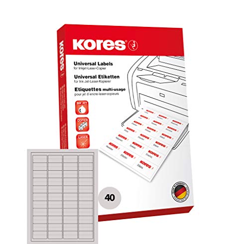 Kores - Universelle selbstklebende rechteckige Etiketten, 100 Blatt im Format Weiß mit Etiketten 48,5 x 25,4 mm von Kores