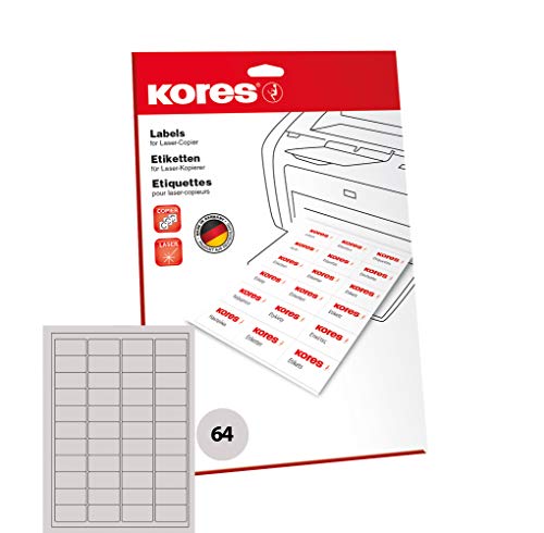 Kores - Universelle selbstklebende rechteckige Etiketten, 25 Blatt Format Weiß mit Etiketten 48,5 x 25 mm von Kores