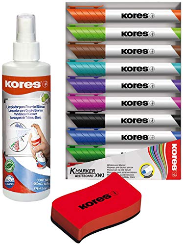 Kores Whiteboard Reiniger, Pump-Spray-Flasche, 250 ml (1, Whiteboard-Reiniger + Löscher + 10 Marker) von Kores