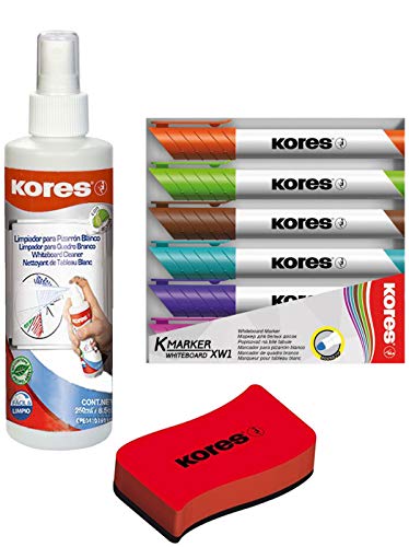 Kores Whiteboard Reiniger, Pump-Spray-Flasche, 250 ml (1, Whiteboard-Reiniger + Löscher + 6 Marker) von Kores