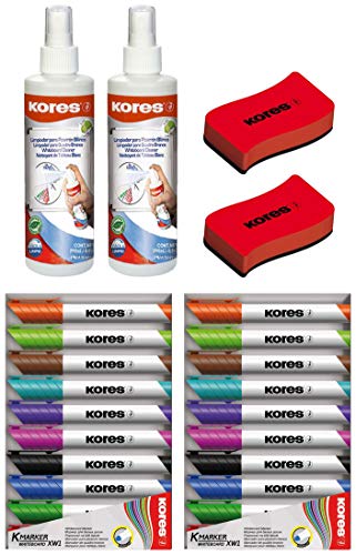 Kores Whiteboard Reiniger, Pump-Spray-Flasche, 250 ml (2, Whiteboard-Reiniger + Löscher + 10 Marker) von Kores