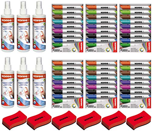 Kores Whiteboard Reiniger, Pump-Spray-Flasche, 250 ml (6, Whiteboard-Reiniger + Löscher + 10 Marker) von Kores