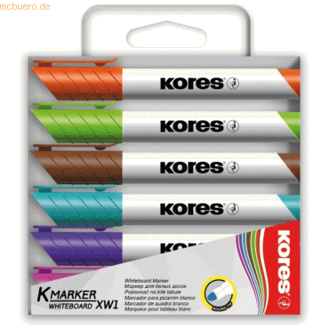 Kores Whiteboardmarker 3mm Rundspitze Set mit 6 Farben pink, violett, Kores Whiteboardmarker 3mm Rundspitze Set mit 6 Farben pink, violett, von Kores