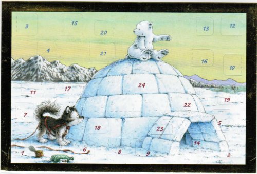 Adventskalender mit Goldfolienprägung- Doppelkarte mit Briefumschlag ca. 17 x 11,5 cm - Der kleine Eisbär auf dem Iglu von Korsch-Verlag