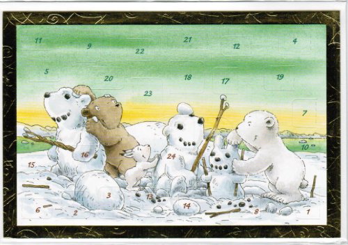 Adventskalender mit Goldfolienprägung- Doppelkarte mit Briefumschlag ca. 17 x 11,5 cm - Der kleine Eisbär baut Schneebären von Korsch-Verlag