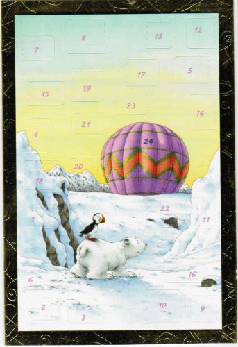 Adventskalender mit Goldfolienprägung- Doppelkarte mit Briefumschlag ca. 17 x 11,5 cm - Der kleine Eisbär mit Heißluftballon von Korsch-Verlag