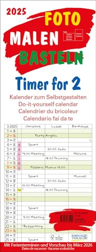 Familienplaner 2025 Timer for 2 Foto-Malen-Basteln: Familienplaner mit 3 Spalten als Fotokalender zum Selbstgestalten. Familienkalender mit Ferienterminen und festem Bastelpapier. von Korsch Verlag