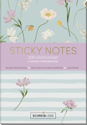 Korsch Verlag Sticky Notes Bloom vegan - Notizzettel-Set, selbstklebende Haftnotizen mit 300 Sticker insgesamt - 10,5 cm x 15,2 cm - SchreibLiebe von Korsch Verlag