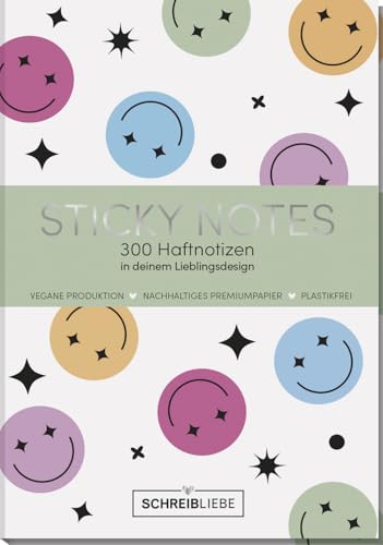 Korsch Verlag Sticky Notes Smile vegan - Notizzettel-Set, selbstklebende Haftnotizen mit 300 Sticker insgesamt - 10,5 cm x 15,2 cm - SchreibLiebe von Korsch Verlag