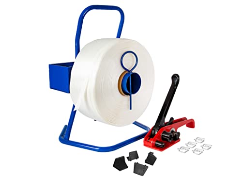 Kortpack Umreifungsset 19 mm | Komplettset mit Rolle, Spanner, 250 Metallklammern und 600 m Polyesterband | Perfekt für Verpackung und Transport von Kortpack