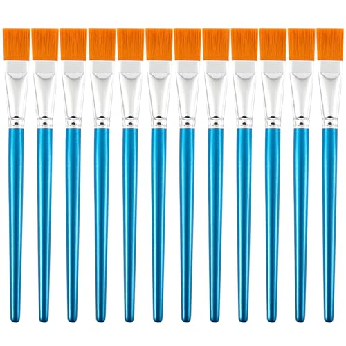 25mm Flache acryl Pinsel, 12 Stück Breite Großer Nylon Pinsel, Künstlerpinsel Paint Brush, für Anfänger, Künstler und Gemälde Liebhaber(Color:Blau) von Korysnew