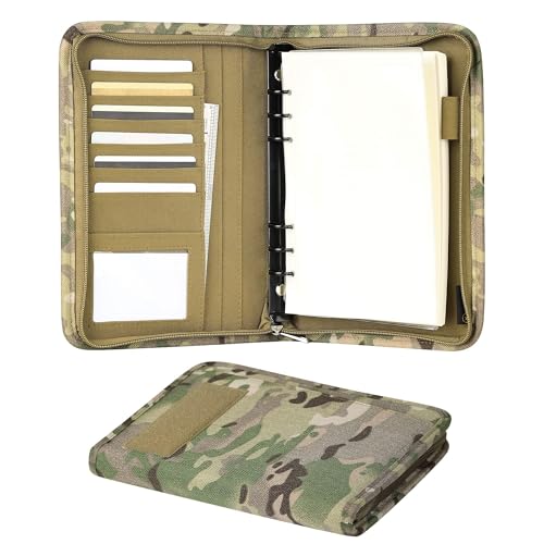 Kosibate Padfolio-Ringbuch mit 80 Blatt, 160 Seiten losem Papier, wetterfester Notizbuch, taktisches Notizbuch mit Reißverschluss für Ordner, Karten, nachfüllbarer 6-Ring-Notizblock (18,5 x 25,7 cm) von Kosibate
