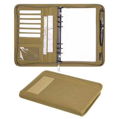 Kosibate Taktisches Notizbuch, Padfolio, Ringbuch mit 80 Blatt, taktischer Ordner mit Reißverschluss für Ordner, Karten, nachfüllbar, 6-Ring-Notizblock, Armee-Militär, wasserdichter Notizbucheinband von Kosibate