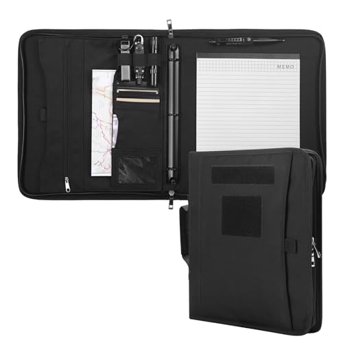 Kosibate Taktisches Padfolio-Ordner mit Reißverschluss und 25 Blatt Papier in Briefgröße, Notizbuchhülle, taktisches Notizbuch mit Reißverschluss für Ordner, abnehmbarer 3-Ringordner (A4, Schwarz Kosibate Taktisches Padfolio-Ordner mit Reißverschluss und 25 Blatt Papier in Briefgröße, Notizbuchhülle, taktisches Notizbuch mit Reißverschluss für Ordner, abnehmbarer 3-Ringordner (A4, Schwarz von Kosibate