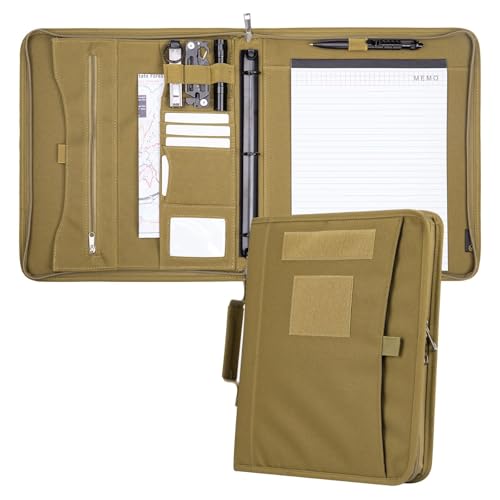Kosibate Taktisches Padfolio-Ordner mit Reißverschluss und 25 Blatt Papier in Briefgröße, Notizbuchhülle, taktisches Notizbuch mit Reißverschluss für Ordner, abnehmbarer 3-Ringordner (A4, Khaki, 34 x Kosibate Taktisches Padfolio-Ordner mit Reißverschluss und 25 Blatt Papier in Briefgröße, Notizbuchhülle, taktisches Notizbuch mit Reißverschluss für Ordner, abnehmbarer 3-Ringordner (A4, Khaki, 34 x von Kosibate