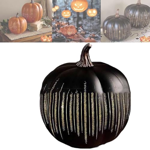 Set mit 2 Beleuchteten Sternennacht, ,Funkelnder Sternennacht-Glaskürbis Nachtlicht mit Timer-Beleuchtung, Herbst- und Erntedankdekorationen für den Tisch zu Hause oder im Landhausstil (Schwarz L) von Kosinso