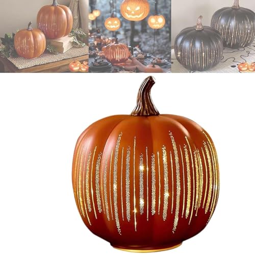 Set mit 2 Beleuchteten Sternennacht,Funkelnder Sternennacht-Glaskürbis Nachtlicht mit Timer-Beleuchtung, Herbst- und Erntedankdekorationen für den Tisch zu Hause oder im Landhausstil (Orange L) von Kosinso