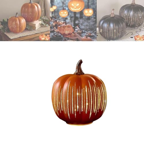 Set mit 2 Beleuchteten Sternennacht,Funkelnder Sternennacht-Glaskürbis Nachtlicht mit Timer-Beleuchtung, Herbst- und Erntedankdekorationen für den Tisch zu Hause oder im Landhausstil (Orange S) von Kosinso