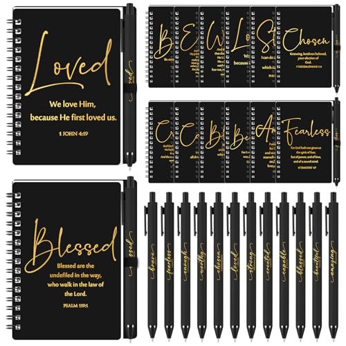 Kosiz 12 Sets Inspirational Gifts Bulk with Christian Notebooks Prayer Journals and Encouragement Ballpoint Pens Spiral Bible Journals Appreciation Gifts for Pastors Church (Black) von Kosiz
