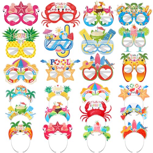 Kosiz 24-teiliges Set mit Brille und Stirnbändern für Strand, Pool, Party, Hawaii-Sonnenbrille, Flamingo, Ananas, Palme, Tiki, Aloha, tropischer Strand, Foto-Requisiten für Sommerpartys Kosiz 24-teiliges Set mit Brille und Stirnbändern für Strand, Pool, Party, Hawaii-Sonnenbrille, Flamingo, Ananas, Palme, Tiki, Aloha, tropischer Strand, Foto-Requisiten für Sommerpartys von Kosiz