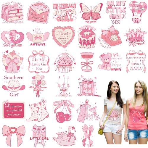 Kosiz 30 Blatt rosa Schleife zum Aufbügeln für Kleidung, Kokette, Vinyl, Wärmetransfer-Aufkleber, Glücksmädchen, bunte rosa Schleife, I'm Just a Girl, Aufkleber für Kleidung, T-Shirts, Kissen, DIY Kosiz 30 Blatt rosa Schleife zum Aufbügeln für Kleidung, Kokette, Vinyl, Wärmetransfer-Aufkleber, Glücksmädchen, bunte rosa Schleife, I'm Just a Girl, Aufkleber für Kleidung, T-Shirts, Kissen, DIY von Kosiz
