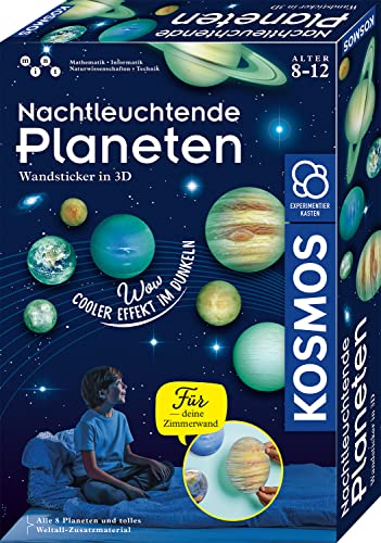 KOSMOS 654269 Nachtleuchtende Planeten, 3D-Planeten-Sticker, leuchten im Dunkeln, mit kindgerechter Anleitung, ab 6 Jahre von Kosmos