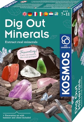 KOSMOS 617202 Mineralien Ausgrabungs-Set, Grabe echte Mineralien selbst aus, mit Hammer und Meißel, 5 faszinierende Schmucksteine, Experimentierset für Kinder ab 7 Jahre, Mehrsprachig KOSMOS 617202 Mineralien Ausgrabungs-Set, Grabe echte Mineralien selbst aus, mit Hammer und Meißel, 5 faszinierende Schmucksteine, Experimentierset für Kinder ab 7 Jahre, Mehrsprachig von KOSMOS