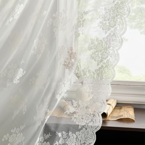 Kotile Elfenbeinfarbene Spitzenvorhänge, 150 cm Länge, Premium-Stickerei, Tüll, durchsichtige Spitzenvorhänge für Schlafzimmer, gewellte Bordüre, Landhaus-Spitze, 2 Paneele, Elfenbein/Creme Kotile Elfenbeinfarbene Spitzenvorhänge, 150 cm Länge, Premium-Stickerei, Tüll, durchsichtige Spitzenvorhänge für Schlafzimmer, gewellte Bordüre, Landhaus-Spitze, 2 Paneele, Elfenbein/Creme von Kotile