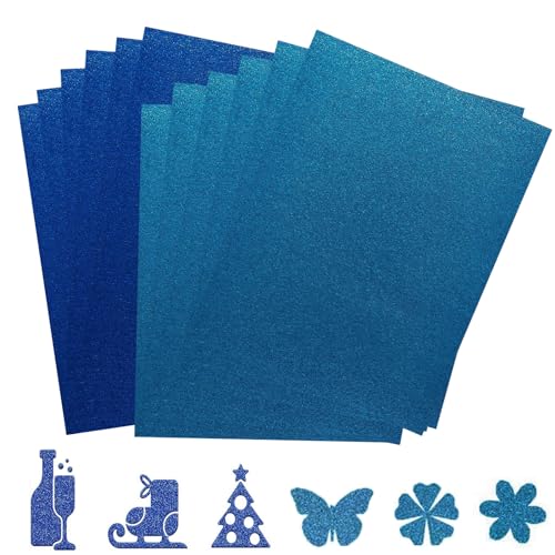 Kotkiddy® 12 Blatt Glitzerpapier zum Basteln und Gestalten,21x29.7cm A4 Bunt Glitzer Papier,250g/m² Glitterkarton Bastelpapier für DIY Grußkarten 2 Stile Blau von Kotkiddy