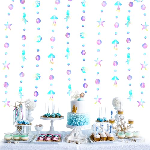 Kotkiddy® 4 Stück 16 Meter Iridescent Seestern Perle Papier Hanging Meerjungfrau Deko für Mädchen Geburtstag Birthday Party, Babyparty Ozean Thema Party von Kotkiddy