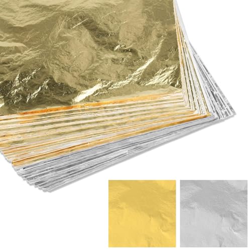 Kotkiddy 100 Blätter Imitation Blattgold,Blattsilber für Kunst Projekt Handwerk Dekoration,Vergoldung Handwerk,DIY Kreation (8x8.5cm) von Kotkiddy