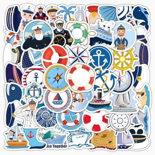 Kotkiddy 102 Stück Nautical Stickers Sailing Boat Stickers für Wasserflaschen Laptop Koffer Schreibheft Scrapbook, Glueewee wasserdichte Vinyl Cartoon Navigator Stickers von Kotkiddy