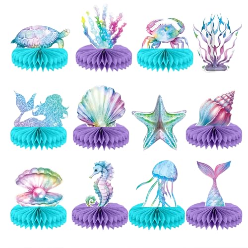 Kotkiddy 12 Stück Mermaid Party Supplies Mermaid Birthday Honeycomb Centerpieces für Under The Sea Party Decorations Ocean Mermaid Theme Table Honeycomb von Kotkiddy