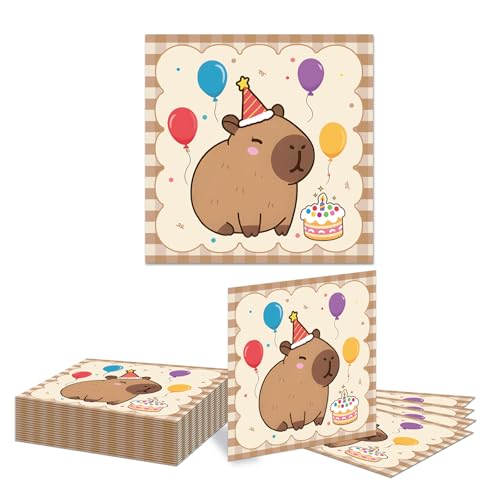 Kotkiddy 20 Capybara Party Servietten, Dickes & Saugfähiges Papier, Süße Karikatur Capybara Party Dekorationen Papier Servietten Dekorationen Geschenke von Kotkiddy