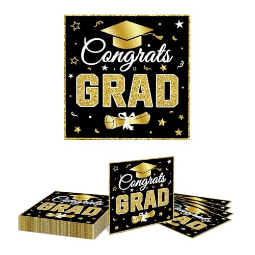Kotkiddy 20 Stück Abschlussfeier Servietten SCHWARZ und Gold Mittagessen Servietten Glückwünsche Absolventen Servietten Abschluss Themen Party von Kotkiddy