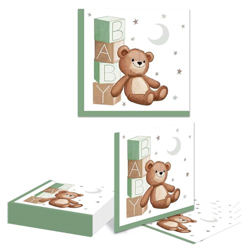 Kotkiddy 20 Stück Bären Party Servietten - Dickes & Saugfähiges Papier, Süss Bären Party Dekorationen Tier Servietten für Kinder Geburtstag Baby Dusche von Kotkiddy