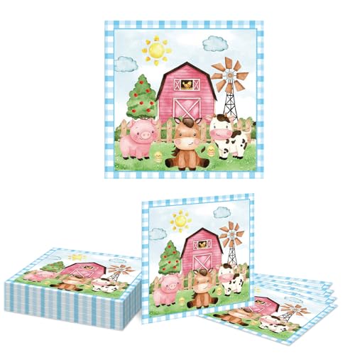 Kotkiddy 20 Stück Bauernhof Tiere Partyartikel Servietten Bauernhof Geburtstags Party Stall Tiere Thema Party süße Tiere Papier Servietten（Blau） von Kotkiddy