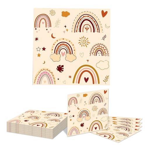 Kotkiddy 20 Stück Boho Regenbogen Servietten Zubehör Boho 1. Geburtstags Party Servietten Dekorationen Regenbogen Mittagessen Papier Servietten für Geburtstag Baby Dusche von Kotkiddy