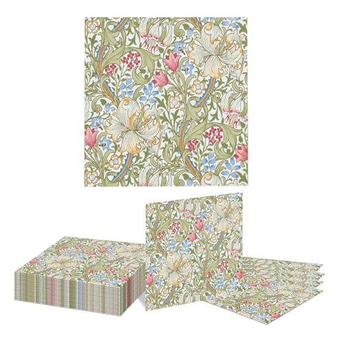 Kotkiddy 20 Stück Cocktail Servietten, Dick und saugfähig Papier, Goldene Lilie Weiß Papier Servietten, Einweg Papier Party Servietten von Kotkiddy