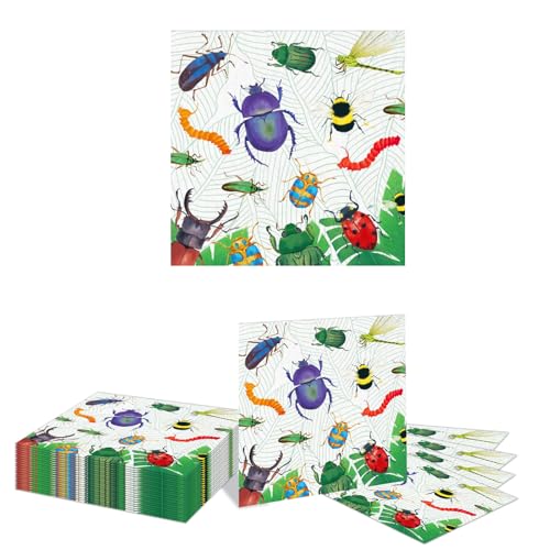 Kotkiddy 20 Stück Käfer Party Servietten, Insekt Einweg Party Servietten Set Marienkäfer Libelle Papier Mittagstisch Servietten Käfer Thema von Kotkiddy