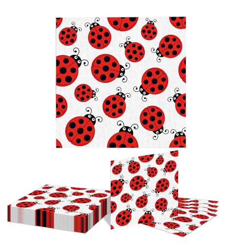 Kotkiddy 20 Stück Marienkäfer Dekorationen Papier Servietten Einweg Party Servietten Set Marienkäfer Papier Mittagessen Servietten Marienkäfer Thema Party Zubehör von Kotkiddy